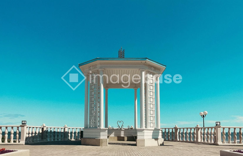 Seaside Pavilion Under Clear Skies