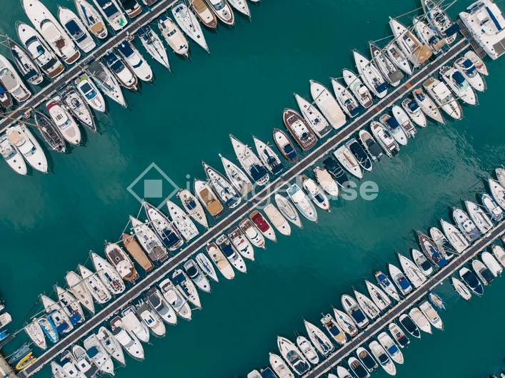 Aerial View of Boats in Marina