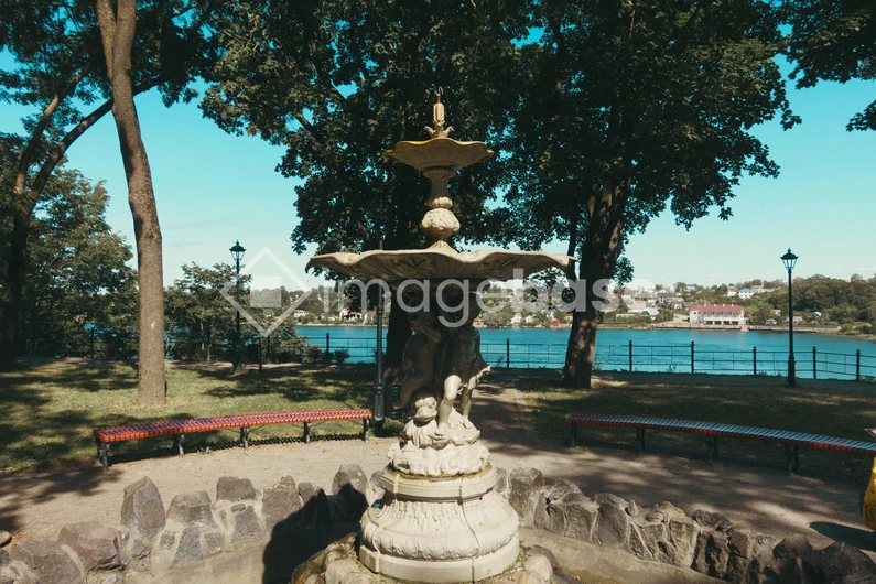 Park Fountain by the Lake