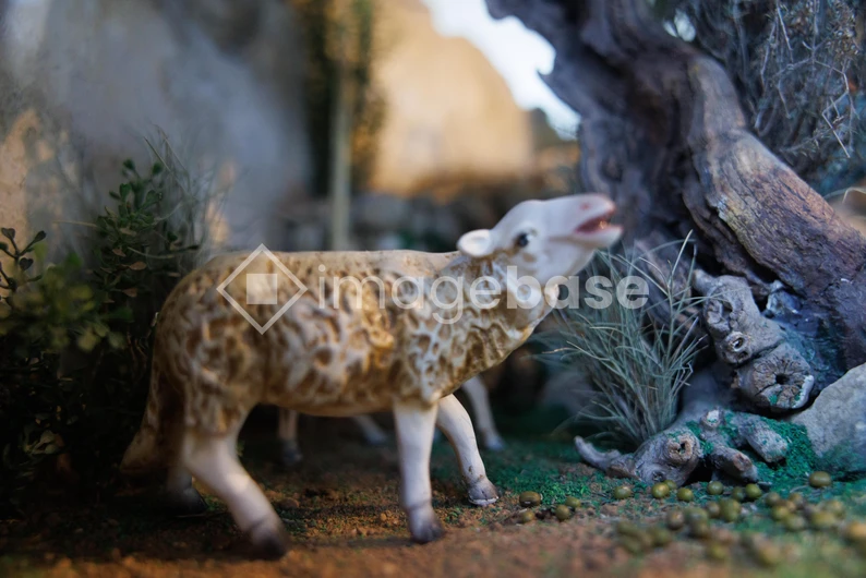 Miniature Scene with Sheep Figurine
