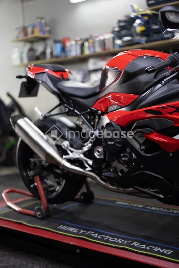 High-Performance Motorcycle in Workshop