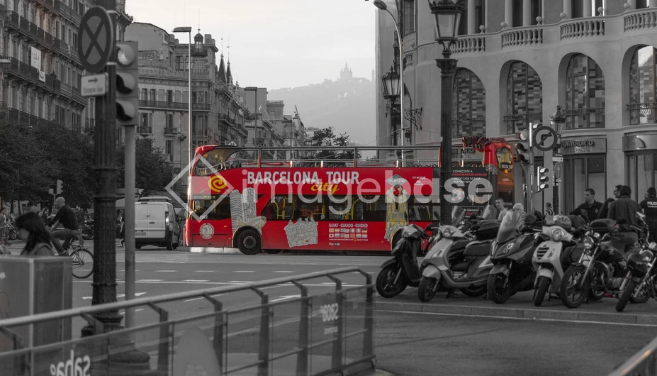 Barcelona Cityscape with Tour Bus