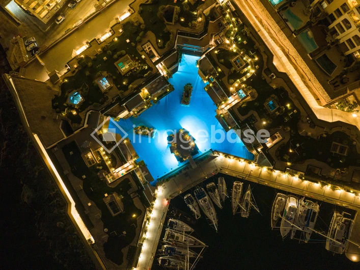 Aerial View of Illuminated Marina