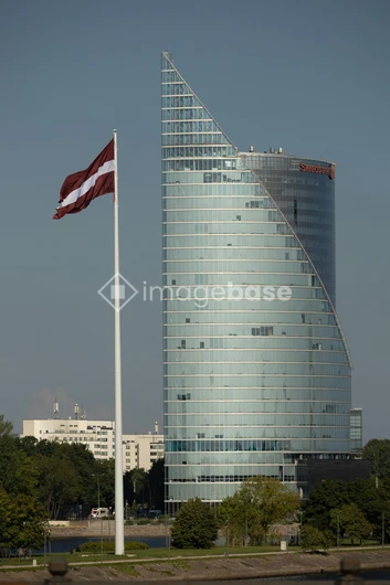 Modern Skyscraper with Flag