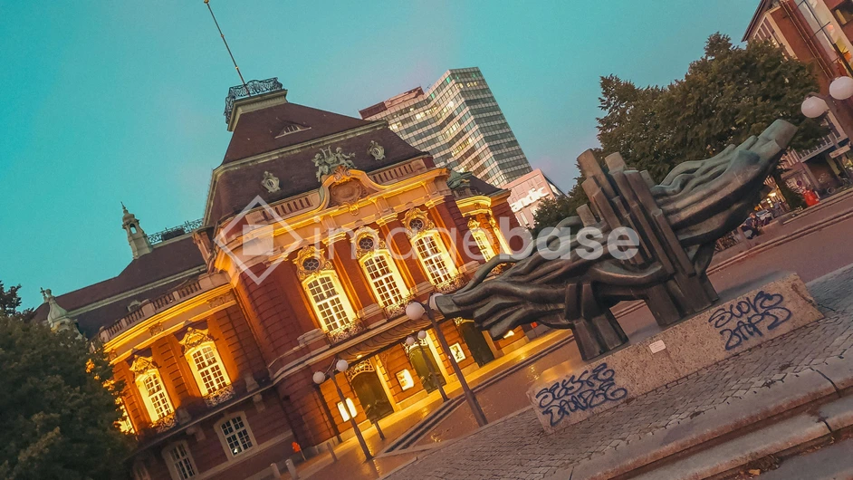 Illuminated Historic Building at Dusk
