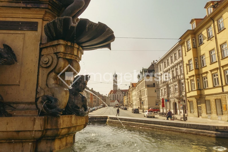 Historic Street with Fountain