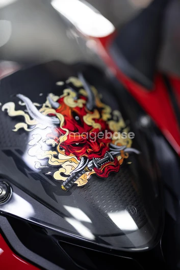 Vibrant Demon Graphic on Motorcycle