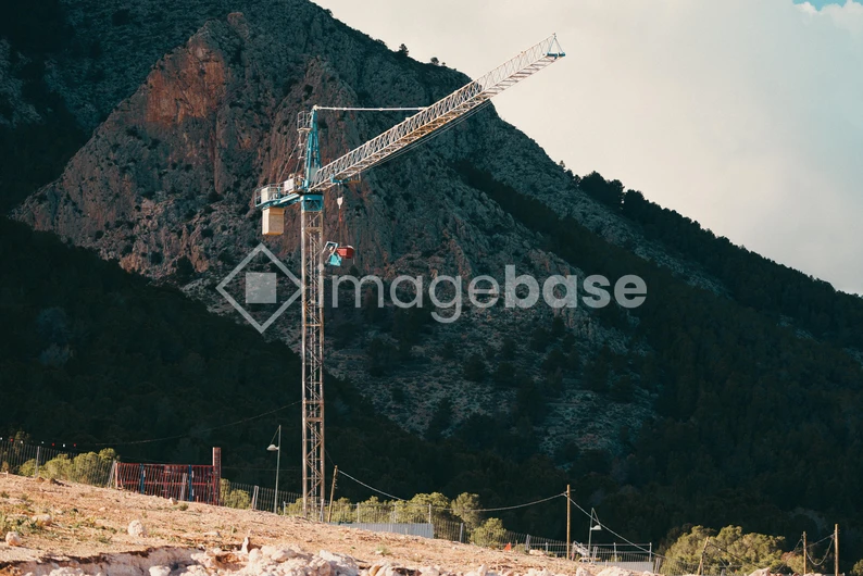 Crane in Mountainous Landscape