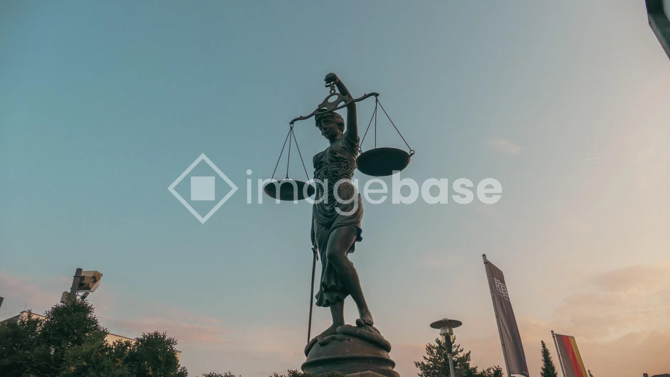 Statue of Lady Justice at Sunset