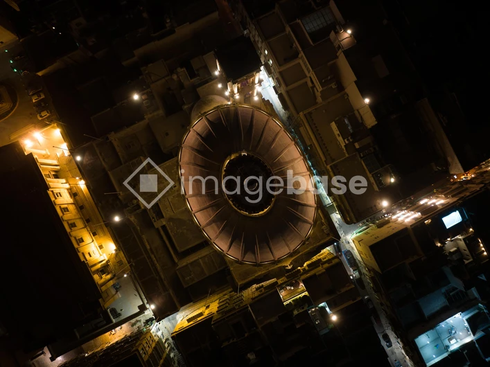 Aerial Night View of Circular Architecture