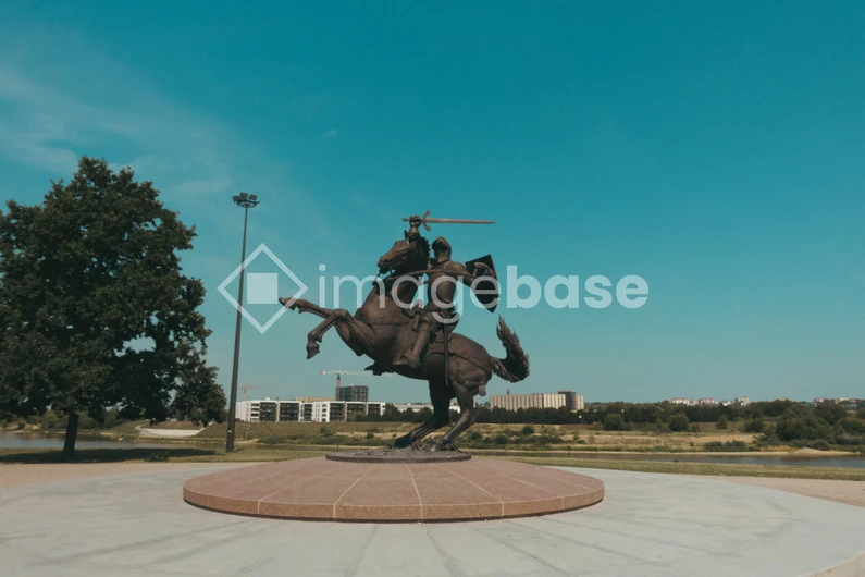 Equestrian Statue in Park Setting
