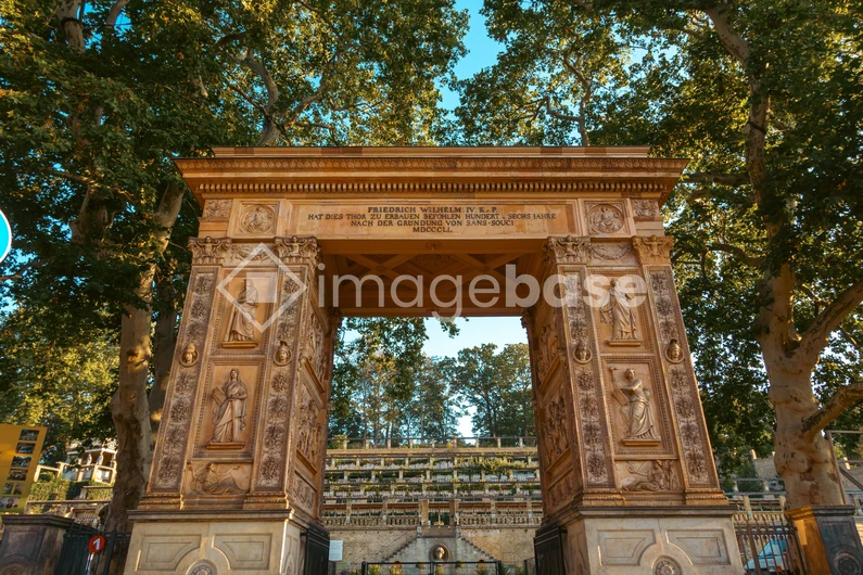 Historic Archway in a Tree-Lined Setting