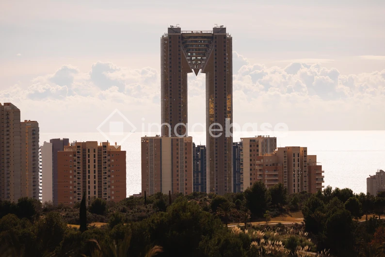 Skyline with Unique Skyscraper