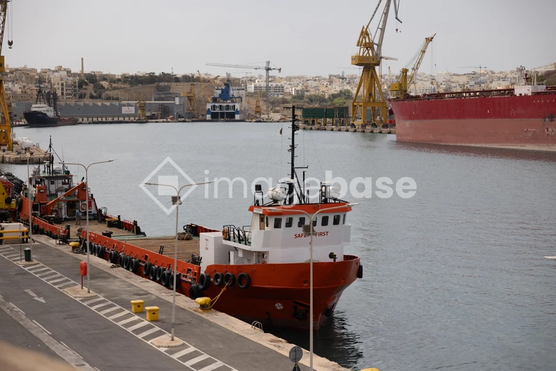 Harbor with Red Ship