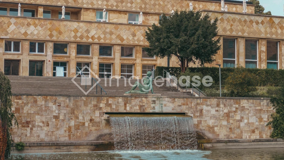 Scenic Fountain by Historic Building