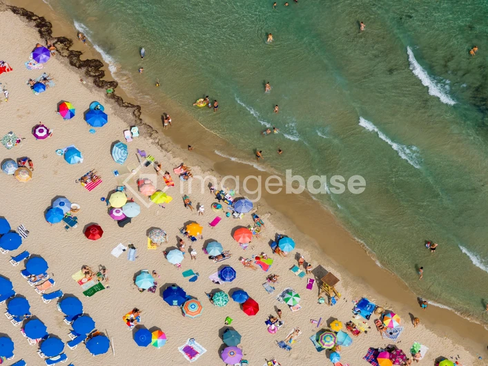 Aerial View of a Busy Beach