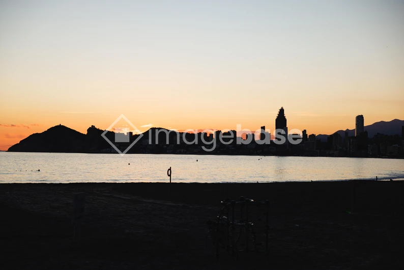 Sunset Over Beach Cityscape