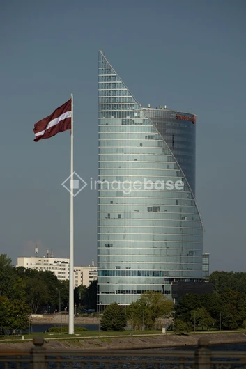 Modern Skyscraper with Flag