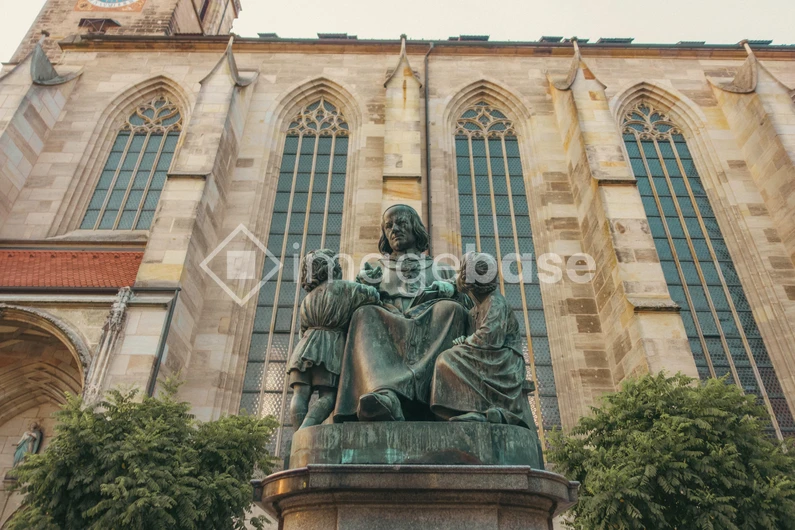 Historic Church Facade with Statue