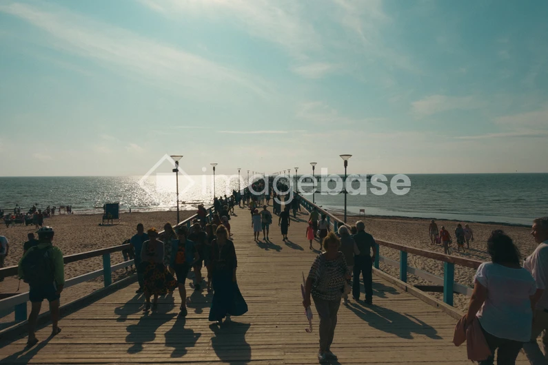 Busy Pier at Sunset