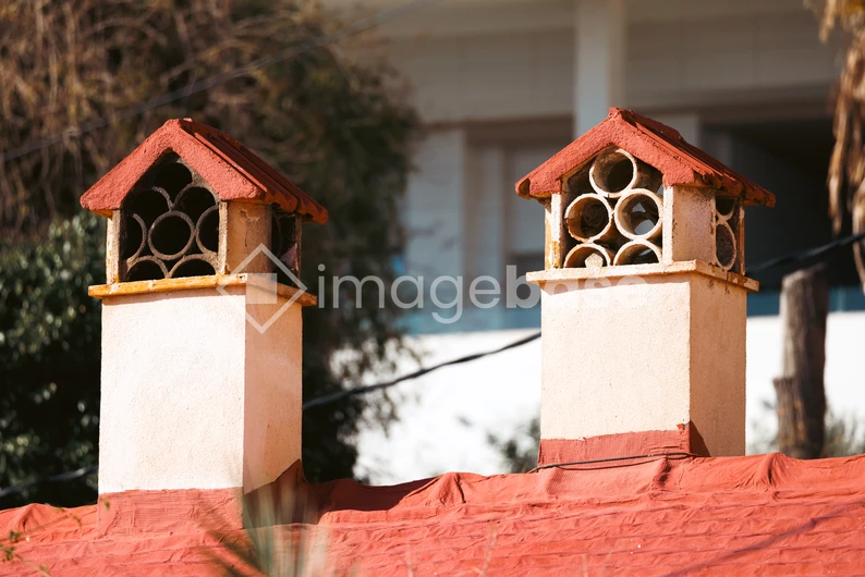 Chimneys on a Tiled Roof