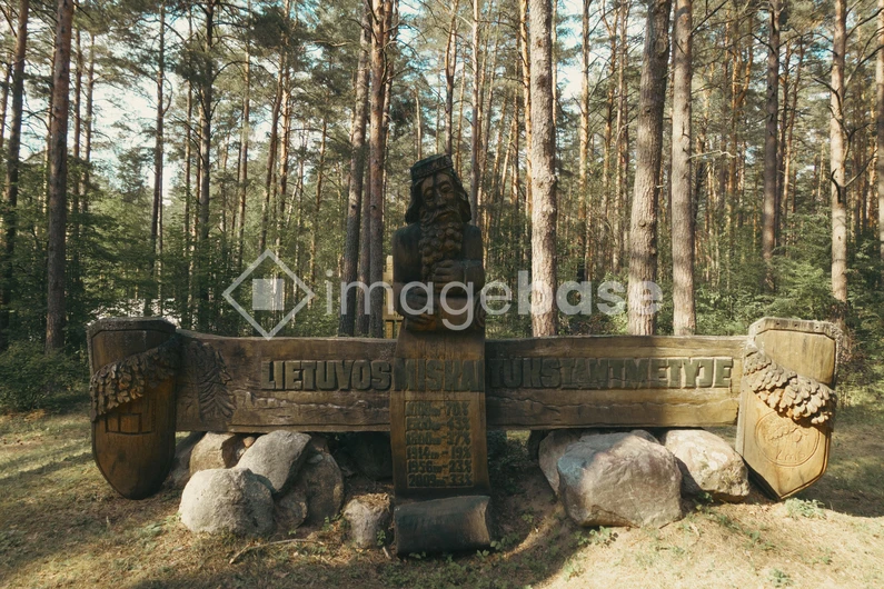 Wooden Monument in Forest
