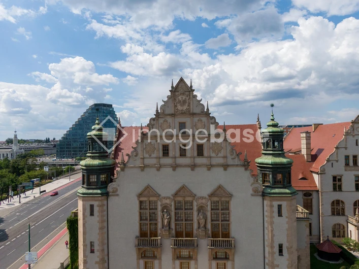 Historic Building with Modern Backdrop