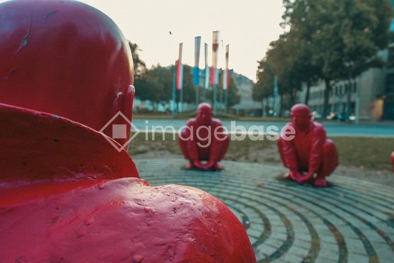 Red Sculptures in Urban Park