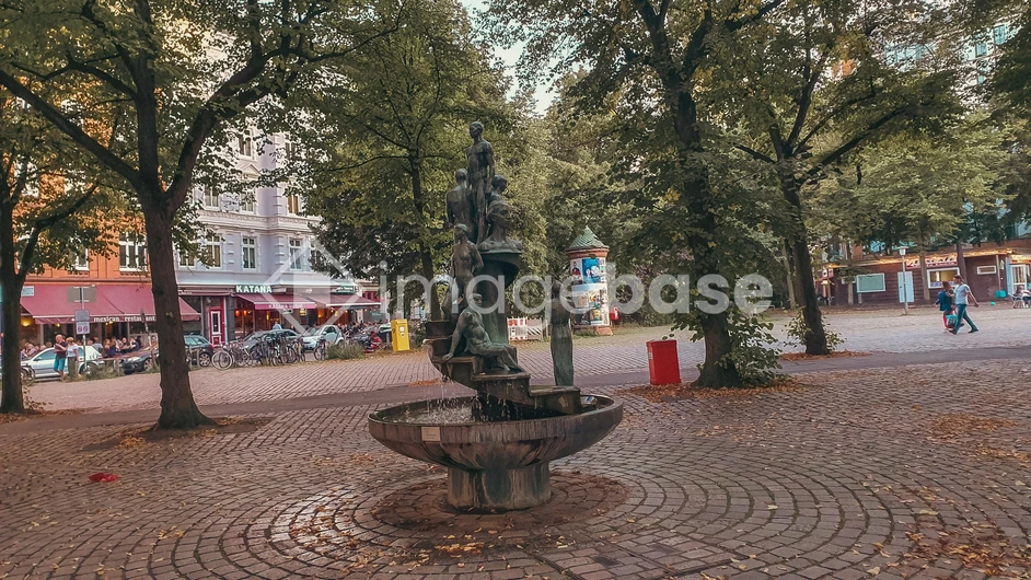 Fountain in a Tree-Lined Square