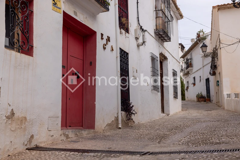 Quaint Alleyway with Red Door