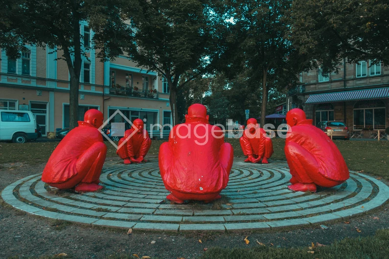 Red Sculptures in Urban Park