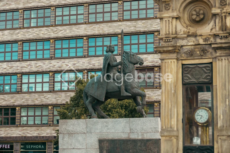 Equestrian Statue in Urban Setting