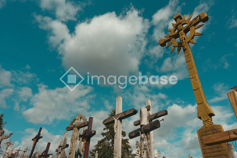 Crosses Under a Cloudy Sky