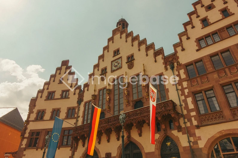 Historic Building with Flags