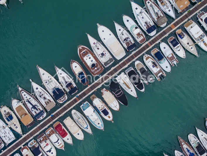 Aerial View of Boats in Marina