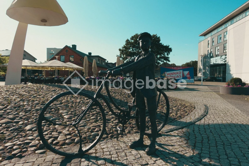 Bicycle Statue in Urban Square