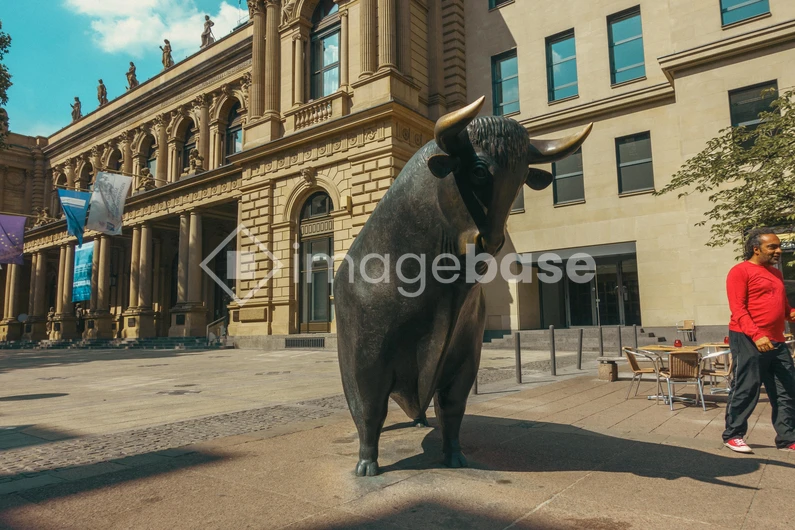 Bull Statue in Urban Setting