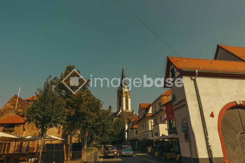 Quaint Village Street with Church