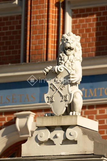 Stone Lion Statue with Shield