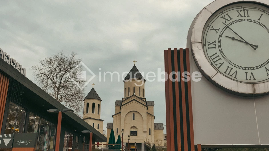 Church and Clock in Urban Setting