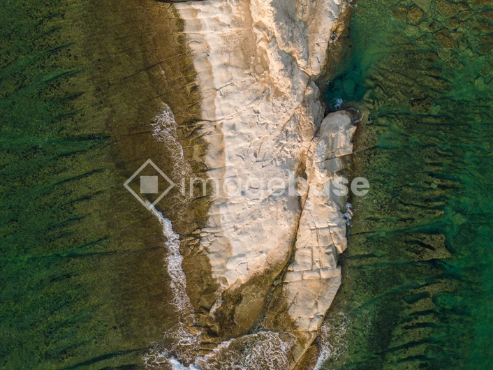 Aerial View of Rocky Shoreline
