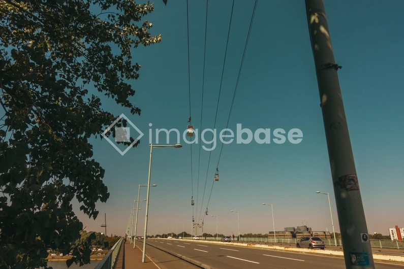 Suspended Cable Cars over Bridge