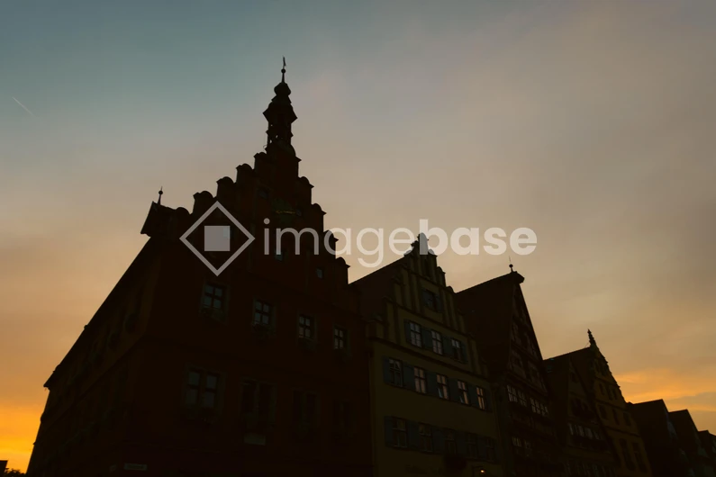 Silhouette of Historic Buildings at Sunset
