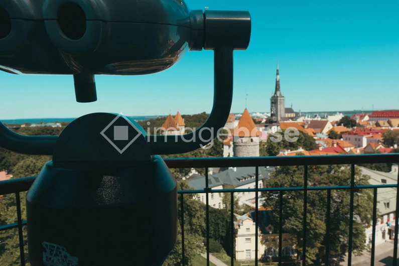 Scenic City View through Binoculars
