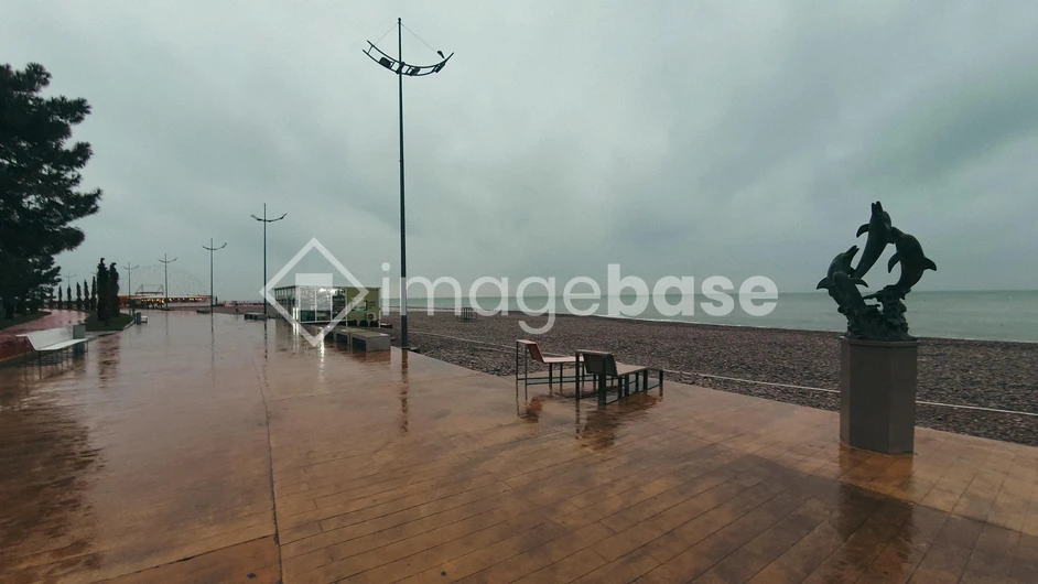 Rainy Beachfront Promenade