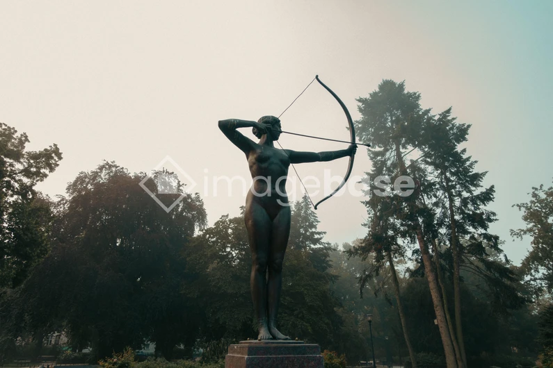 Statue Archer in Misty Park