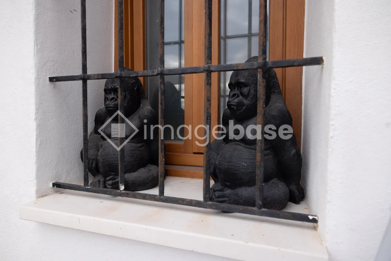 Gorilla Statues Behind Bars
