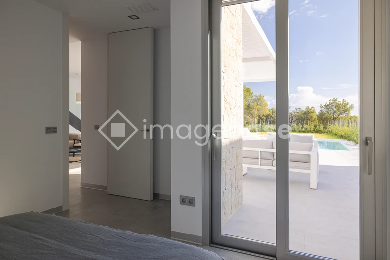 Modern Interior with Pool View