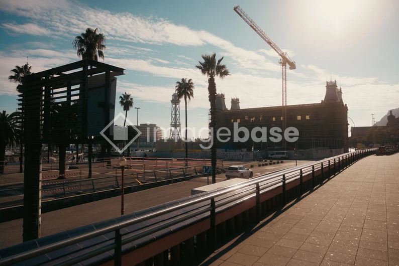 Sunny Urban Scene with Construction
