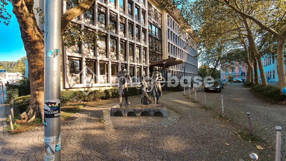 Urban Street Scene with Sculpture